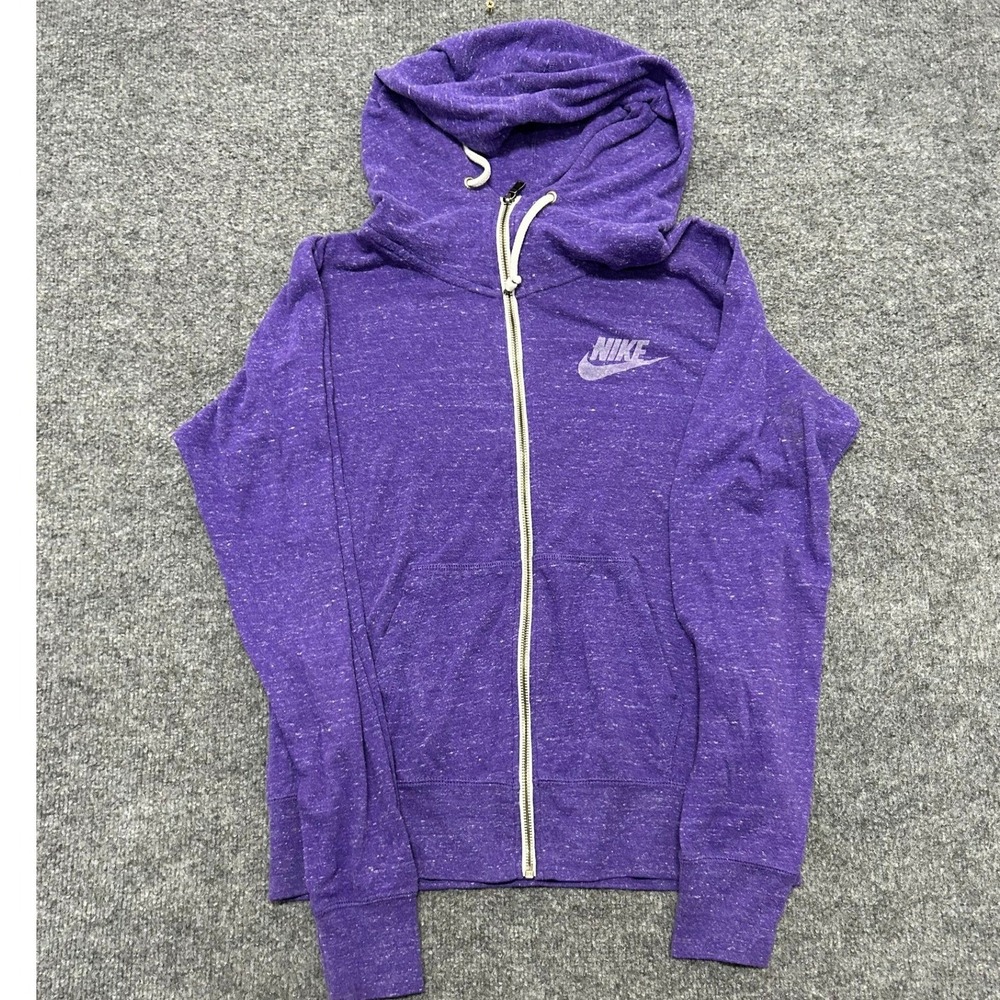 Nike Hoodie Womens Size L Purple Organic Cotton Recycled Full Zip Athletic Logo